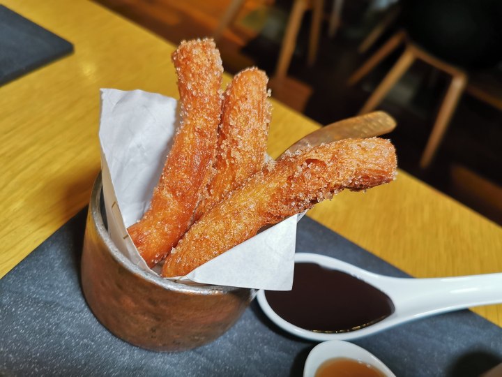 So so good! Crispy and dusted with granules of sugar. Heavenly with both accompanying sauces!