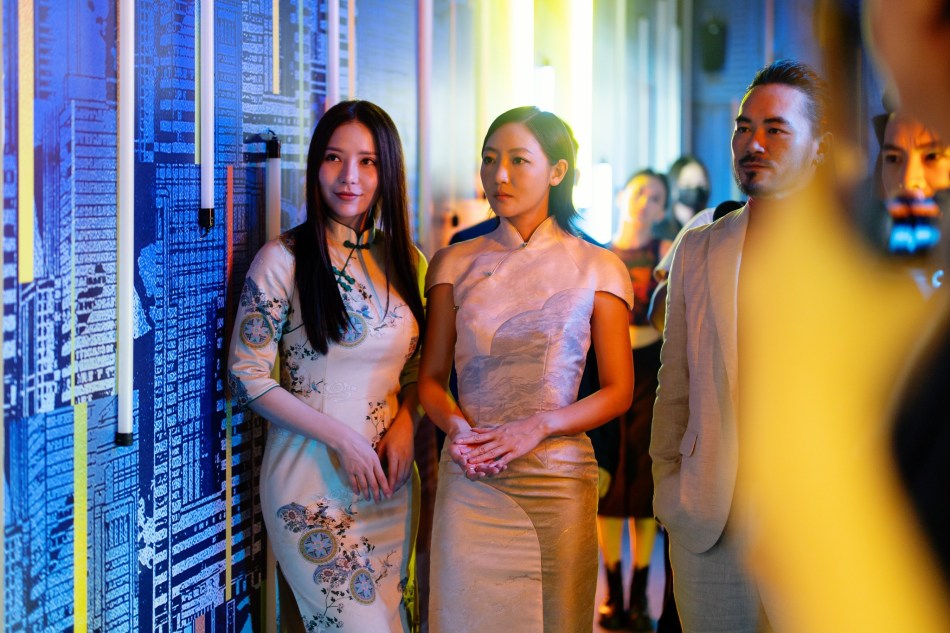 (L-R) Venice Min, Jojo Goh, Aaron Chin in the immersive tunnel