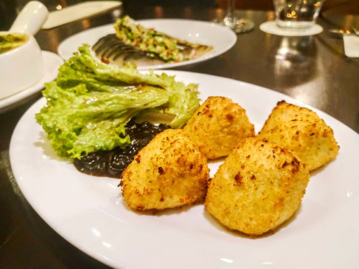 Deep fried Brie (cheese) served with red onion chutney