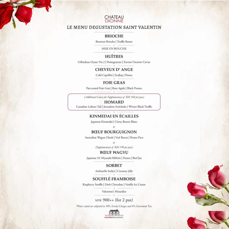 Chateau Dionne Kuala Lumpur Valentine's Day menu